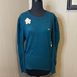 B16 Lacoste Women’s 44 Dark Teal Sweatshirt with Pink White Floral Design